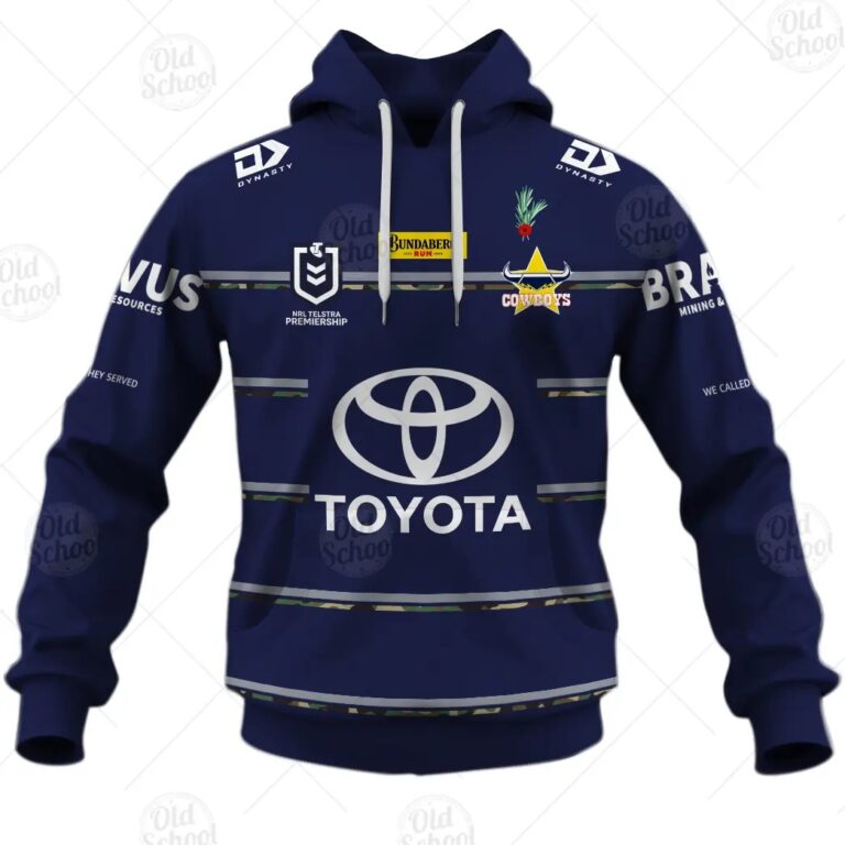 NRL North Queensland Cowboys Custom Name Number 2021 ANZAC Defence Pullover Hoodie