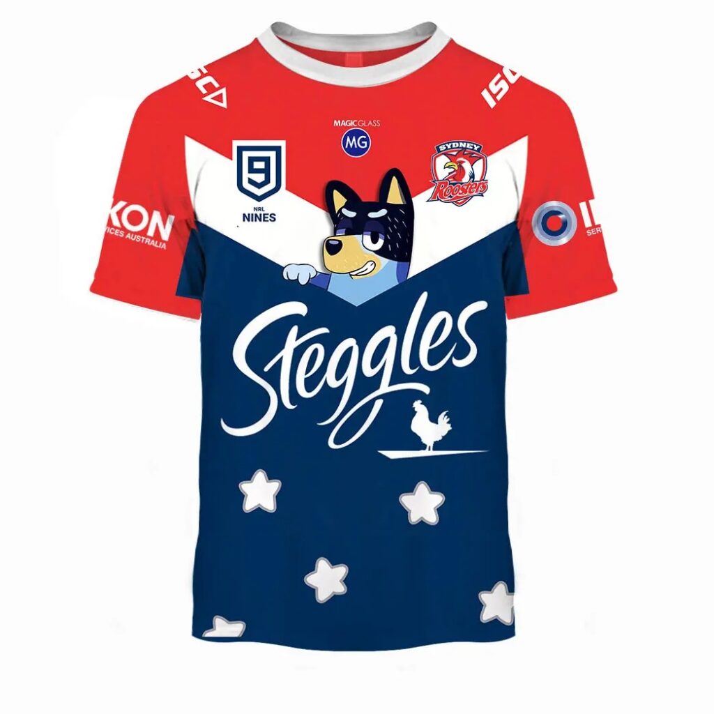 NRL Sydney Roosters Custom Name Number x Bluey Jersey T-Shirt