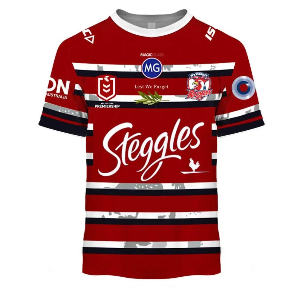 NRL Sydney Roosters Custom Name Number ANZAC Day 2020 Jersey T-Shirt