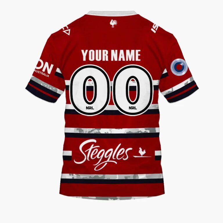 NRL Sydney Roosters Custom Name Number ANZAC Day 2020 Jersey T-Shirt