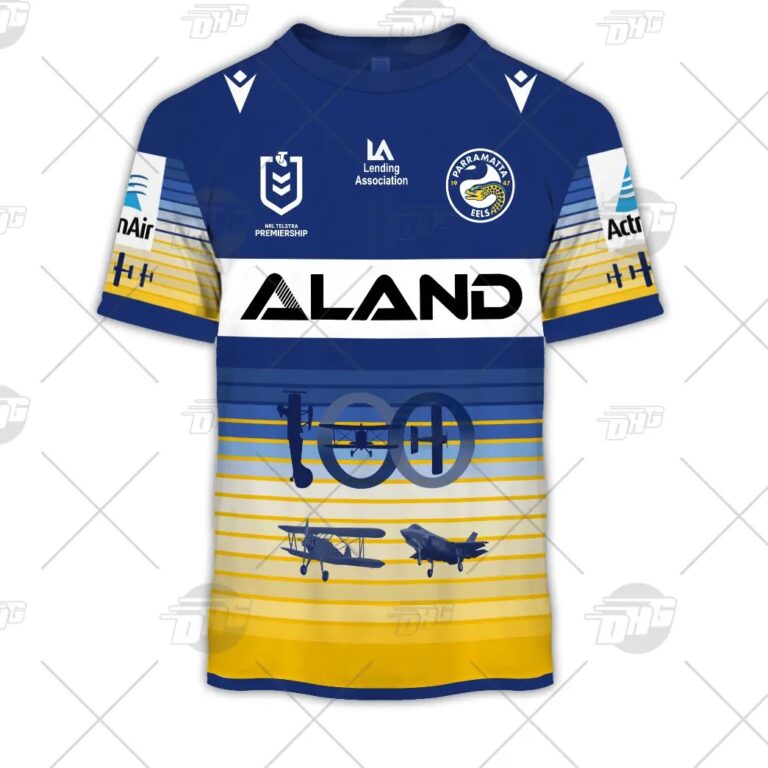 NRL Parramatta Eels Custom Name Number 2021 ANZAC RAAF 100 Jersey T-Shirt