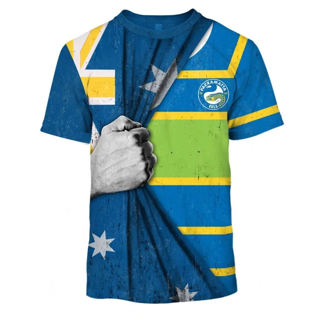 NRL Parramatta Eels Custom Name Number Australian Flag Jersey T-Shirt