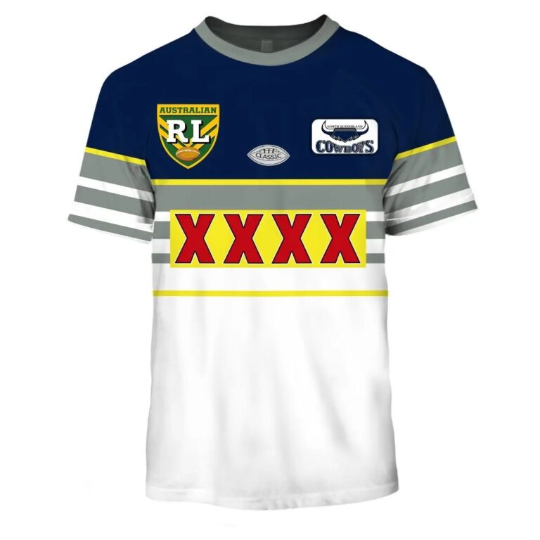 NRL North Queensland Cowboys Custom Name Number 1995 ARL/NRL Vintage Retro Jersey T-Shirt