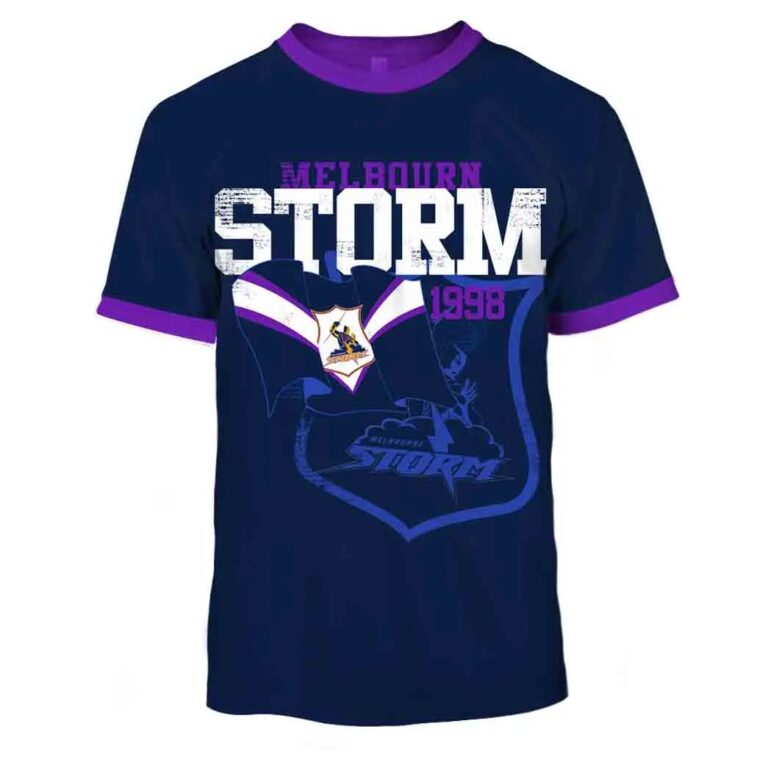 NRL Melbourne Storm Custom Name Number Flag Retro 1998 Jersey T-Shirt