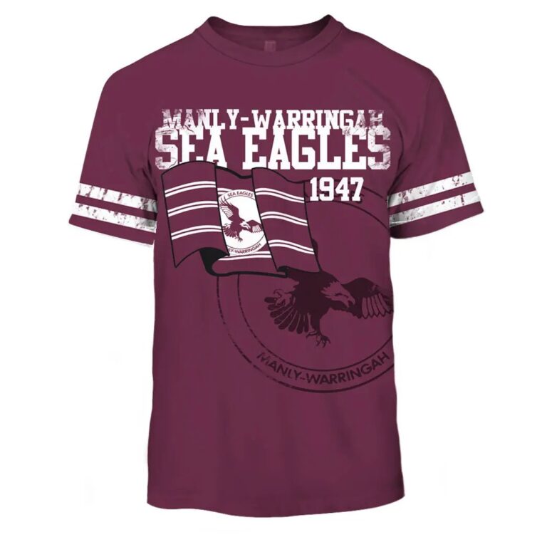 NRL Manly Warringah Sea Eagles Custom Name Number Retro Flag 1947 Jersey T-Shirt