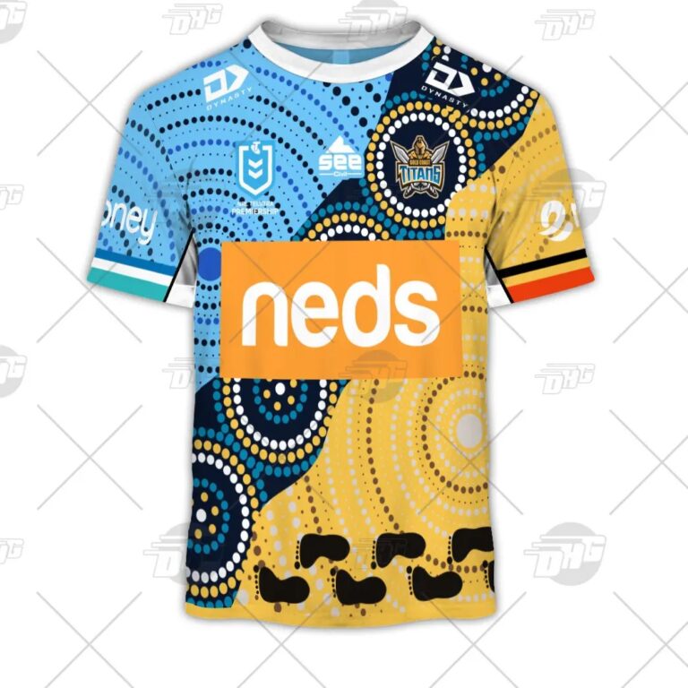 NRL Gold Coast Titans Custom Name Number On Field Indigenous Jersey T-Shirt