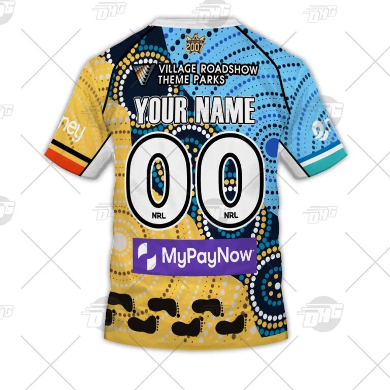 NRL Gold Coast Titans Custom Name Number On Field Indigenous Jersey T-Shirt
