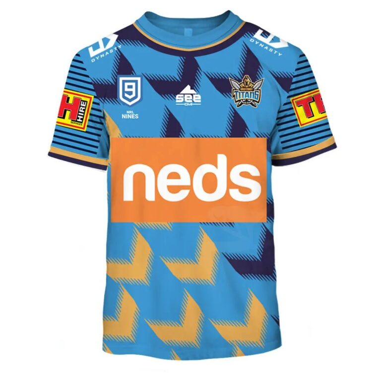 NRL Gold Coast Titans Custom Name Number NRL Nines 2020 Jersey T-Shirt