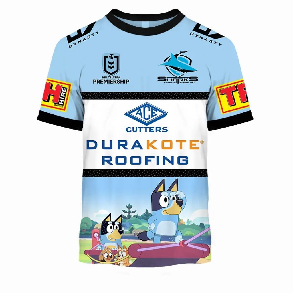 NRL Cronulla-Sutherland Sharks Custom Name Number x Bluey Jersey T-Shirt