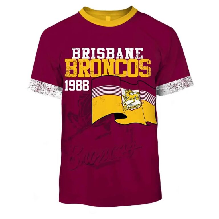 NRL Brisbane Broncos Custom Name Number Retro Flag 1988 Jersey T-Shirt