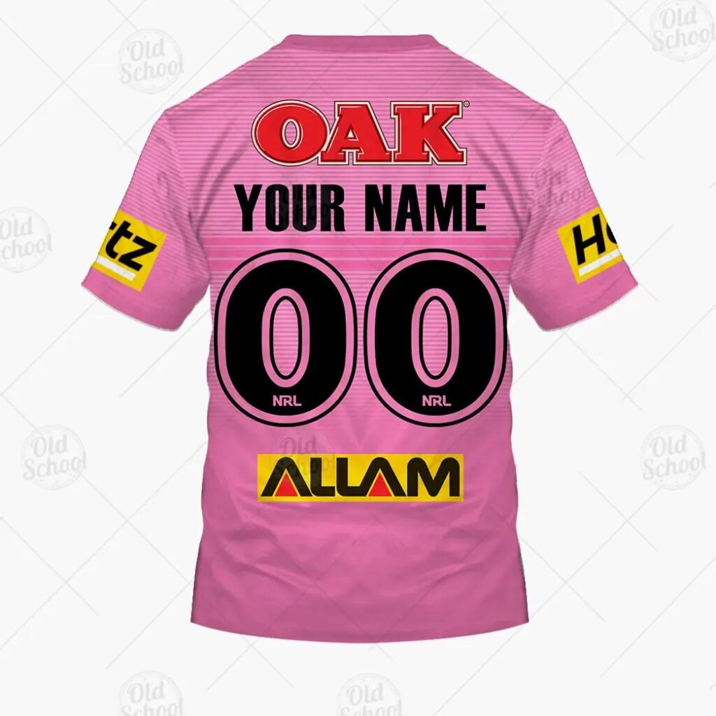 NRL Penrith Panthers Custom Name Number Pink 2021 Away Jersey T-Shirt
