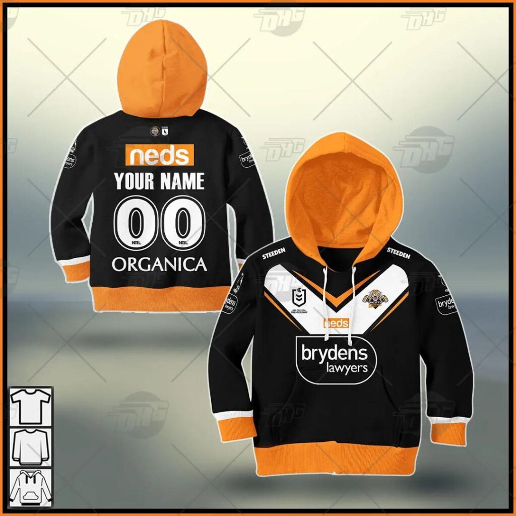 NRL Wests Tigers Custom Name Number 2021 Home Jersey Kids Pullover Hoodie