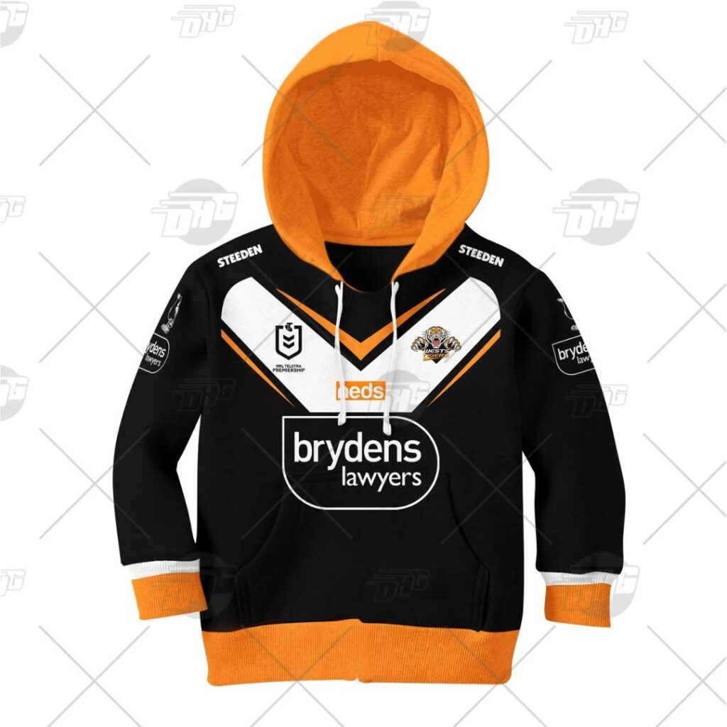 NRL Wests Tigers Custom Name Number 2021 Home Jersey Kids Pullover Hoodie
