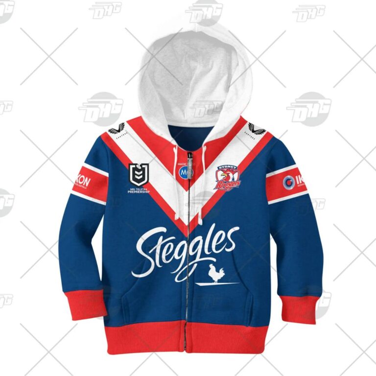NRL Sydney Roosters Custom Name Number 2021 Home Jersey Kids Pullover Hoodie