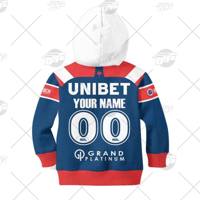NRL Sydney Roosters Custom Name Number 2021 Home Jersey Kids Pullover Hoodie