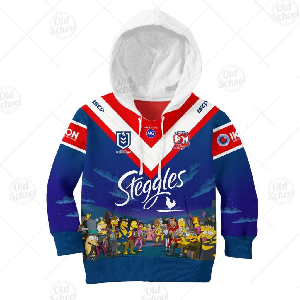 NRL Sydney Roosters Custom Name Number x The Simpsons 2020 Halloween Jersey Kids Pullover Hoodie