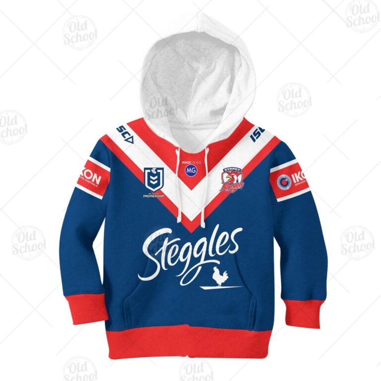 NRL Sydney Roosters Custom Name Number 2020 Home Jersey Kids Pullover Hoodie