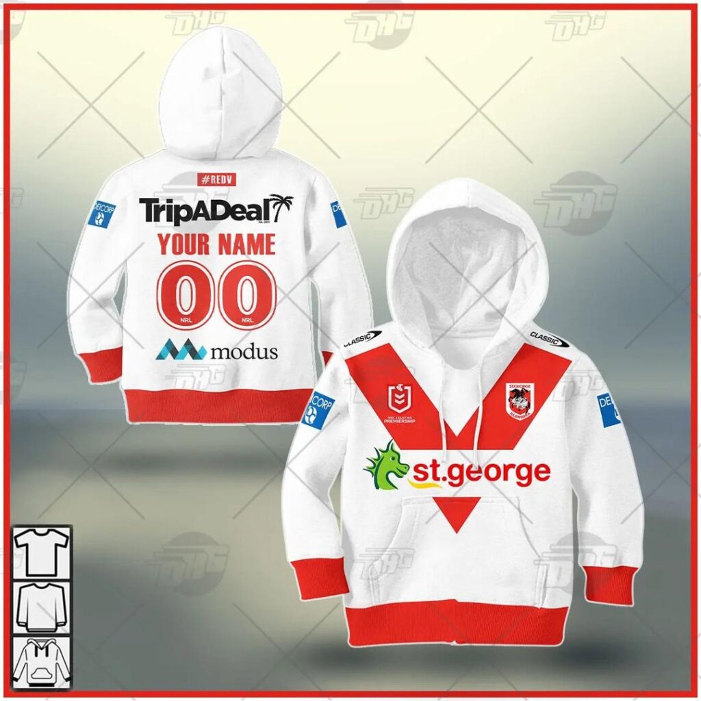 NRL St. George Illawarra Dragons Custom Name Number 2021 Home Jersey Kids Pullover Hoodie
