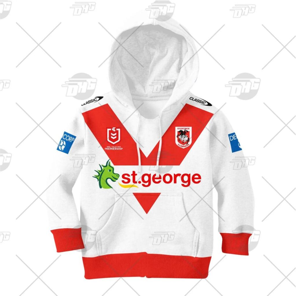 NRL St. George Illawarra Dragons Custom Name Number 2021 Home Jersey Kids Pullover Hoodie