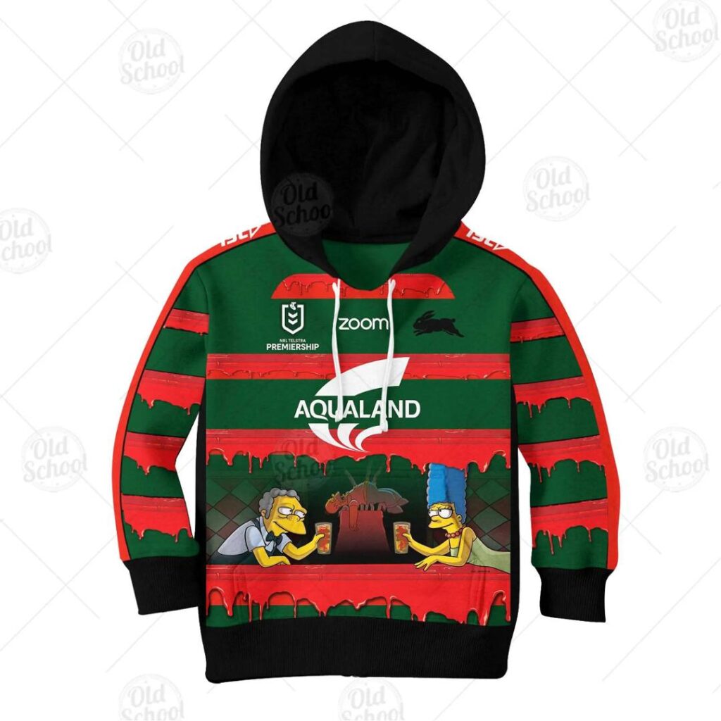 NRL South Sydney Rabbitohs Custom Name Number x The Simpsons 2020 Halloween Kids Pullover Hoodie
