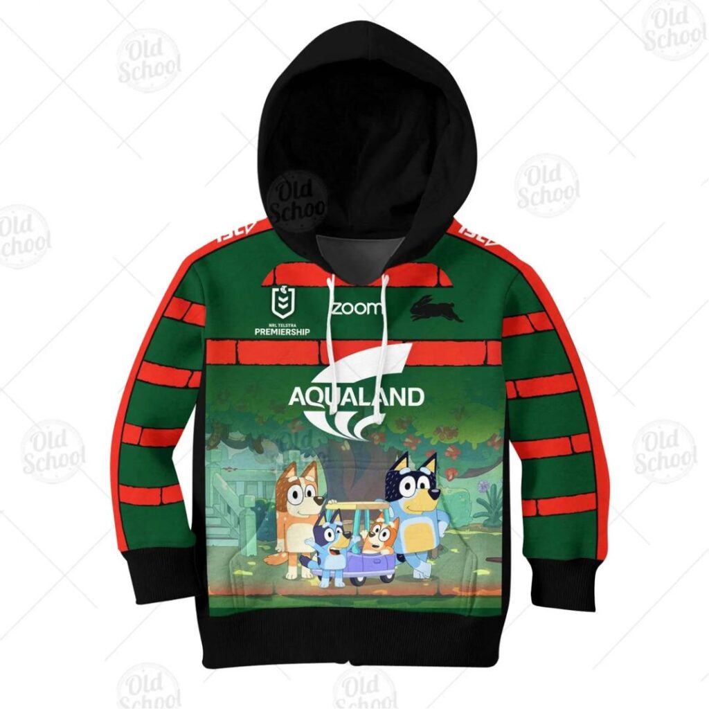 NRL South Sydney Rabbitohs Custom Name Number x Bluey Jersey 2020 Kids Pullover Hoodie