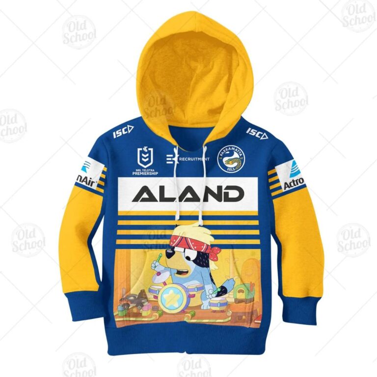NRL Parramatta Eels Custom Name Number x Bluey Kids Pullover Hoodie