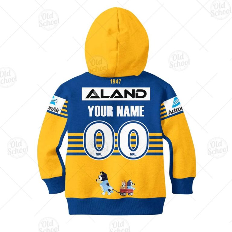 NRL Parramatta Eels Custom Name Number x Bluey Kids Pullover Hoodie
