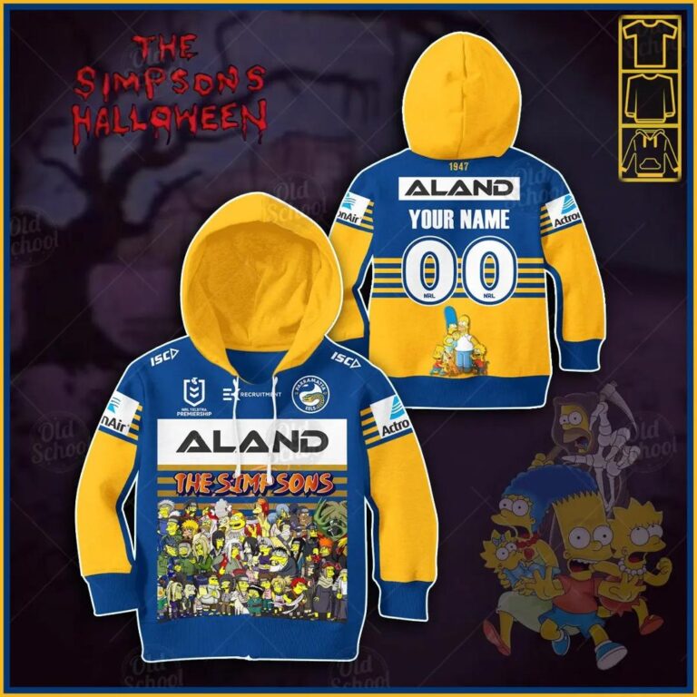 NRL Parramatta Eels Custom Name Number x The Simpsons 2020 Halloween Kids Pullover Hoodie