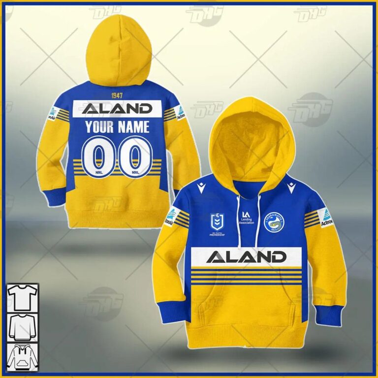 NRL Parramatta Eels Custom Name Number 2021 Home Jersey Kids Pullover Hoodie