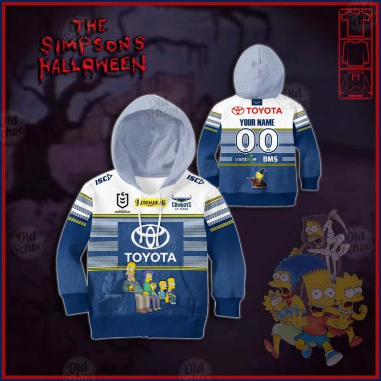 NRL North Queensland Cowboys Custom Name Number x The Simpsons Halloween 2020 Kids Pullover Hoodie