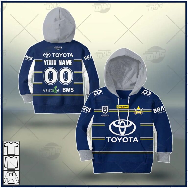 NRL North Queensland Cowboys Custom Name Number 2021 Home Jersey Kids Pullover Hoodie