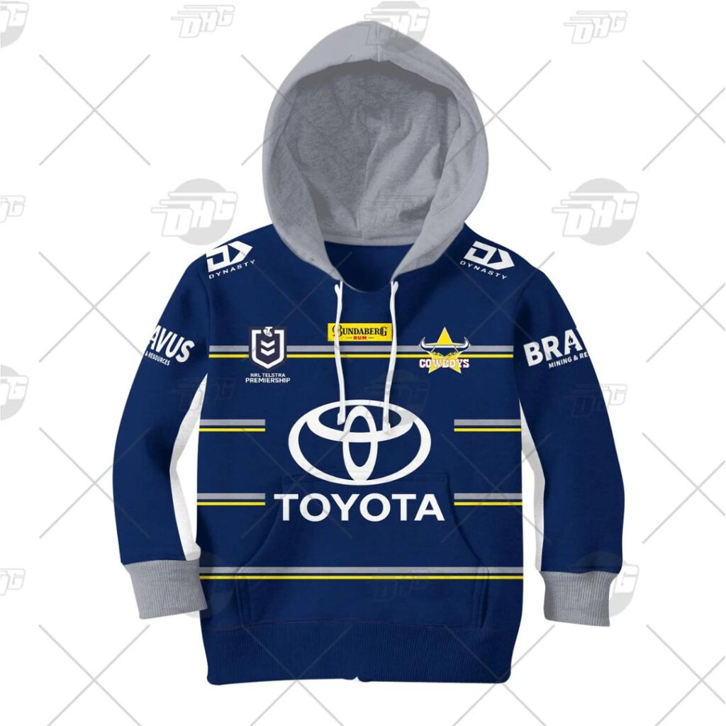 NRL North Queensland Cowboys Custom Name Number 2021 Home Jersey Kids Pullover Hoodie