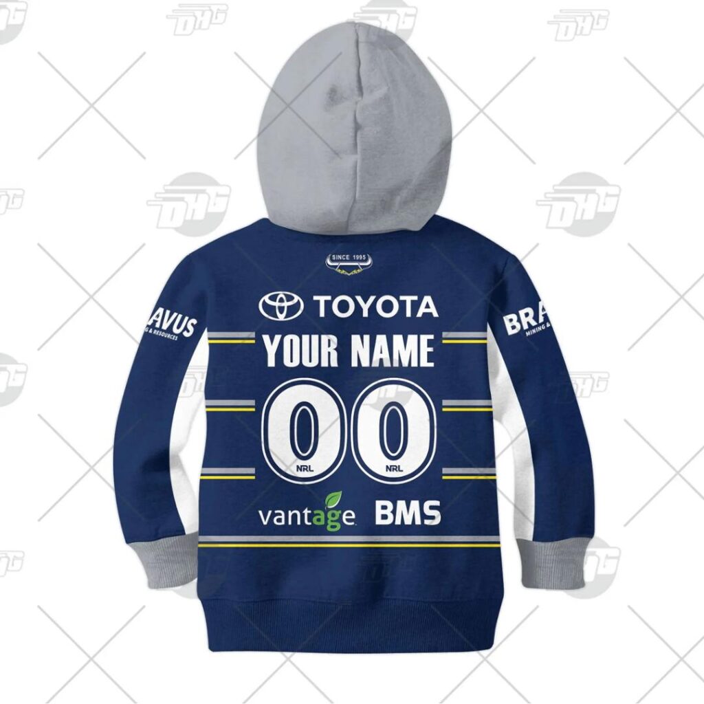 NRL North Queensland Cowboys Custom Name Number 2021 Home Jersey Kids Pullover Hoodie
