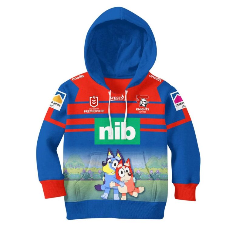 NRL Newcastle Knights Custom Name Number Bluey 2020 Jersey Kids Pullover Hoodie