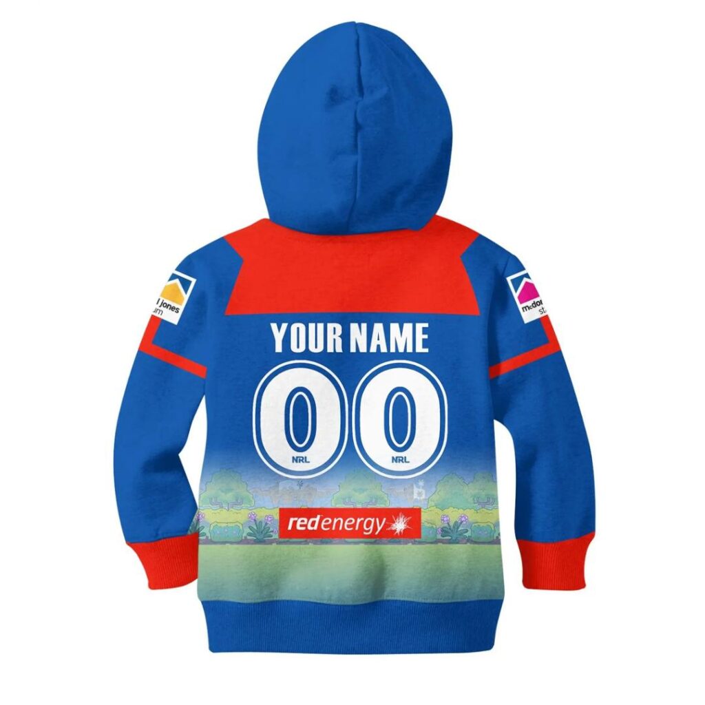 NRL Newcastle Knights Custom Name Number Bluey 2020 Jersey Kids Pullover Hoodie