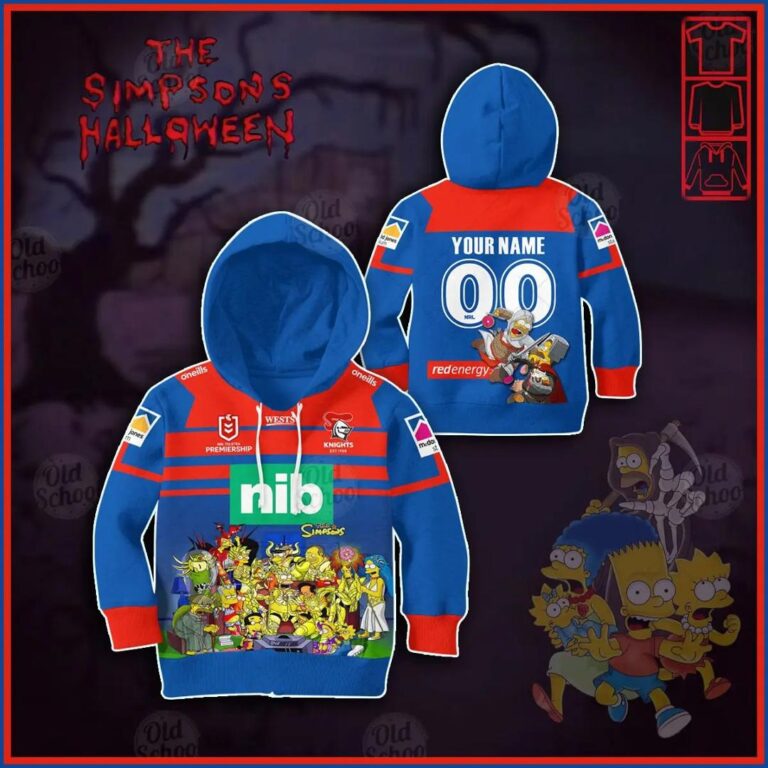 NRL Newcastle Knights Custom Name Number x The Simpsons 2020 Halloween Kids Pullover Hoodie