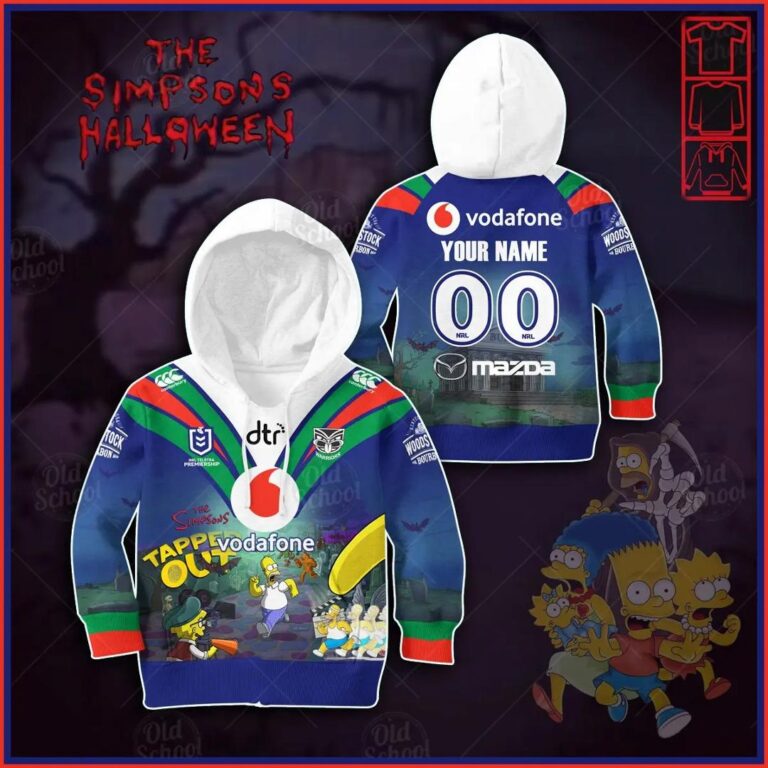 NRL New Zealand Warriors Custom Name Number x The Simpsons 2020 Halloween Kids Pullover Hoodie