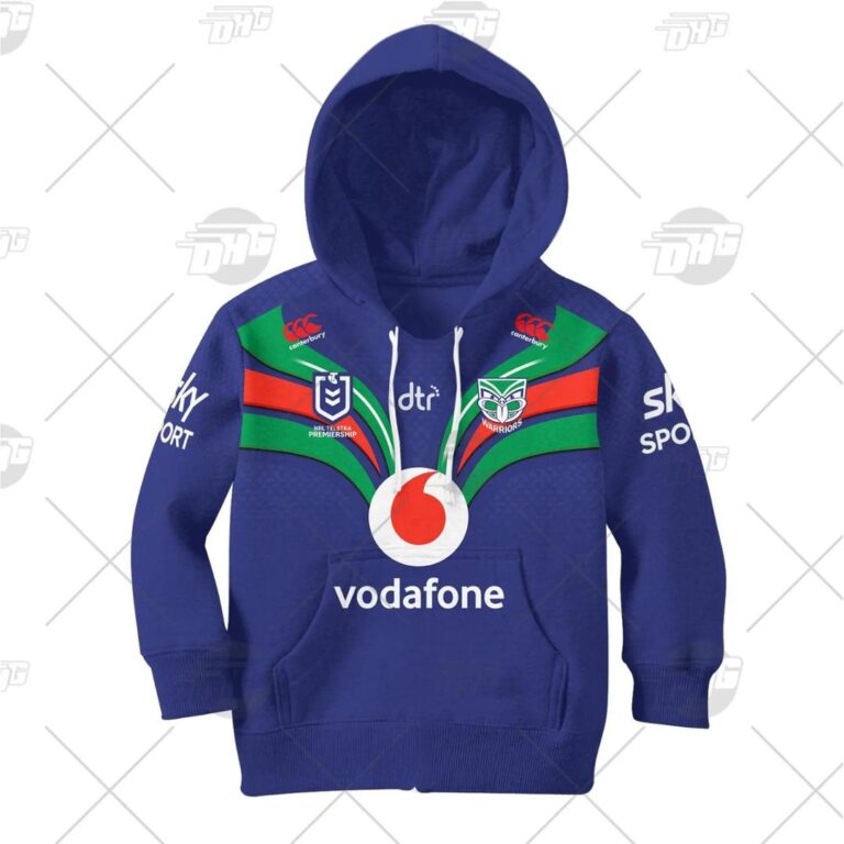 NRL New Zealand Warriors Custom Name Number 2021 Home Jersey Kids Pullover Hoodie