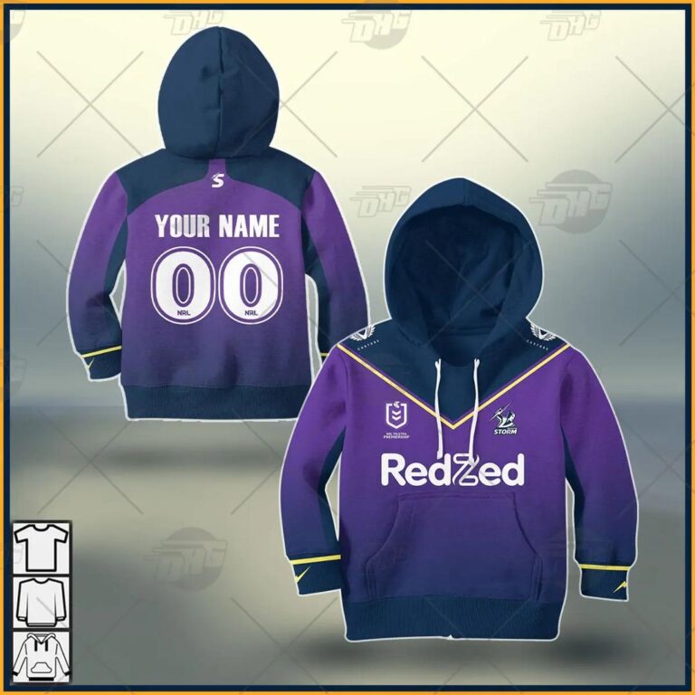 NRL Melbourne Storm Custom Name Number 2021 Home Jersey Kids Pullover Hoodie