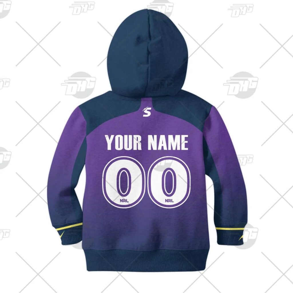 NRL Melbourne Storm Custom Name Number 2021 Home Jersey Kids Pullover Hoodie