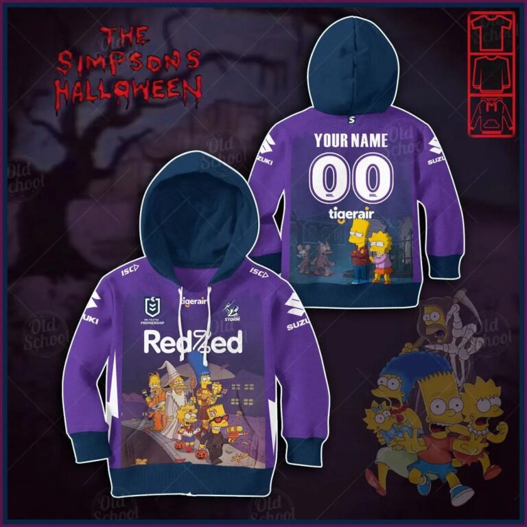 NRL Melbourne Storm Custom Name Number x The Simpsons 2020 Halloween Kids Pullover Hoodie