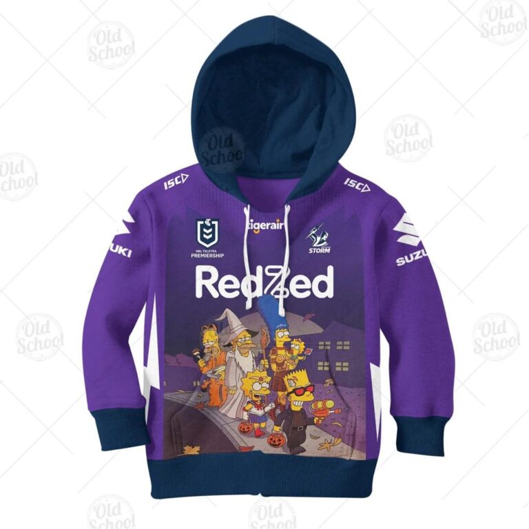 NRL Melbourne Storm Custom Name Number x The Simpsons 2020 Halloween Kids Pullover Hoodie
