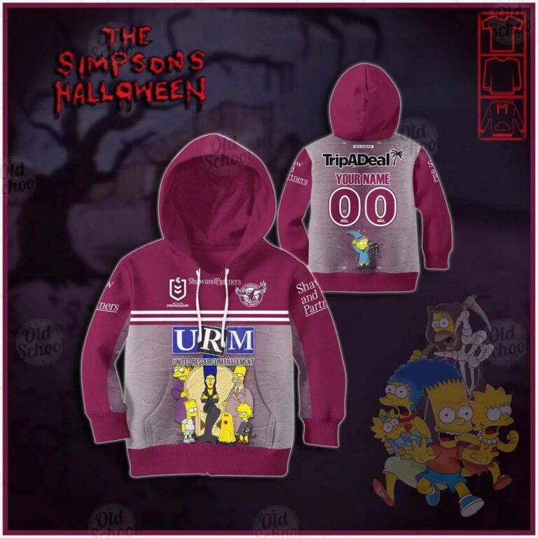NRL Manly Warringah Sea Eagles Custom Name Number x The Simpsons Halloween 2020 Kids Pullover Hoodie