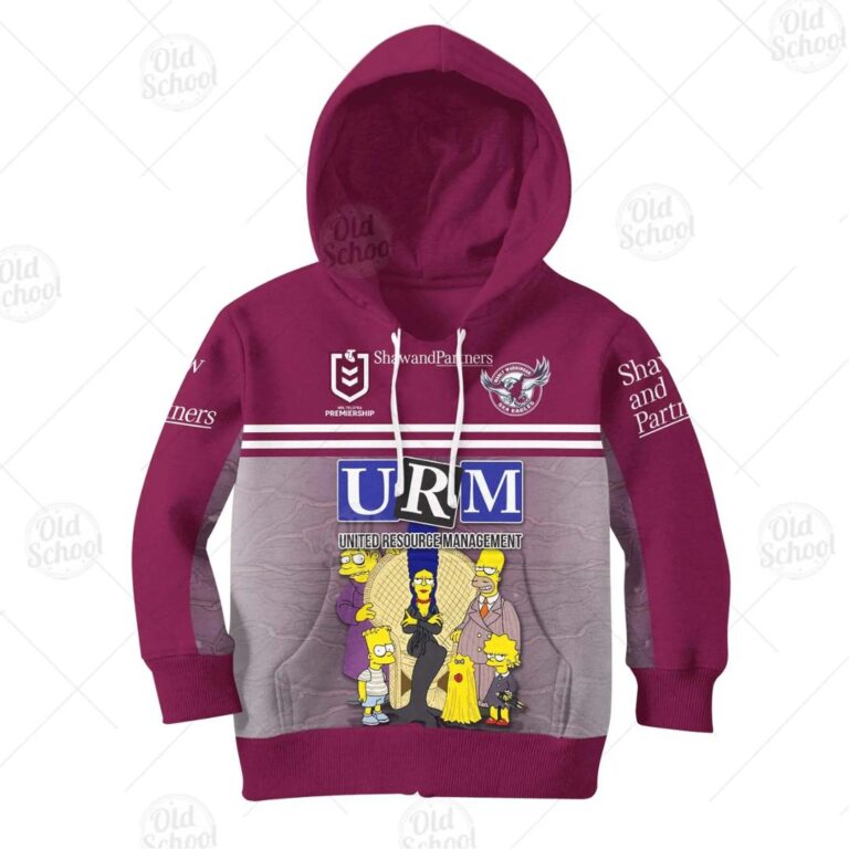 NRL Manly Warringah Sea Eagles Custom Name Number x The Simpsons Halloween 2020 Kids Pullover Hoodie