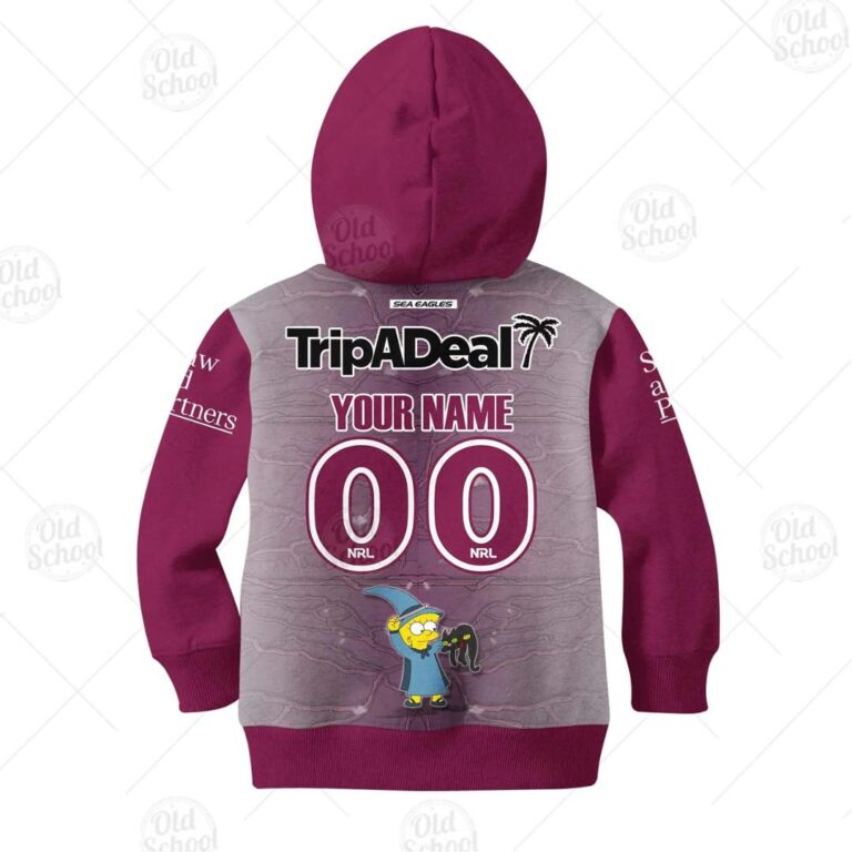 NRL Manly Warringah Sea Eagles Custom Name Number x The Simpsons Halloween 2020 Kids Pullover Hoodie