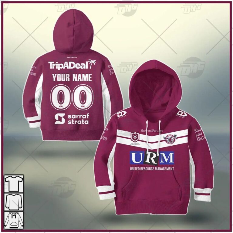 NRL Manly Warringah Sea Eagles Custom Name Number Jersey 2021 Kids Pullover Hoodie
