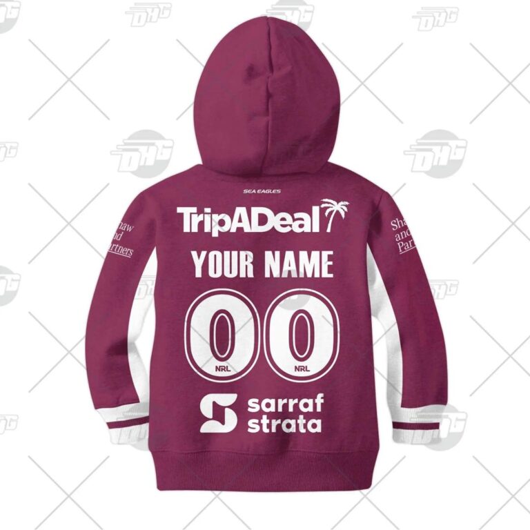 NRL Manly Warringah Sea Eagles Custom Name Number Jersey 2021 Kids Pullover Hoodie