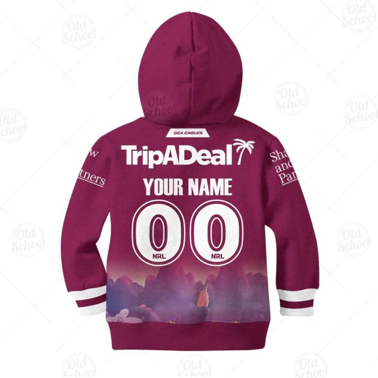 NRL Manly Warringah Sea Eagles Custom Name Number x Bluey Kids Pullover Hoodie