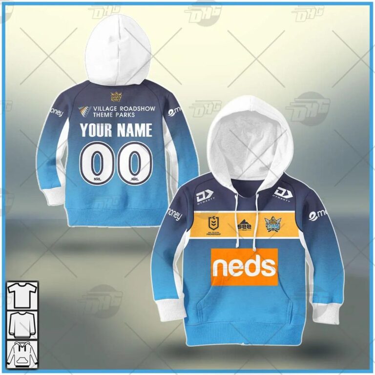 NRL Gold Coast Titans Custom Name Number 2021 Home Jersey Kids Pullover Hoodie