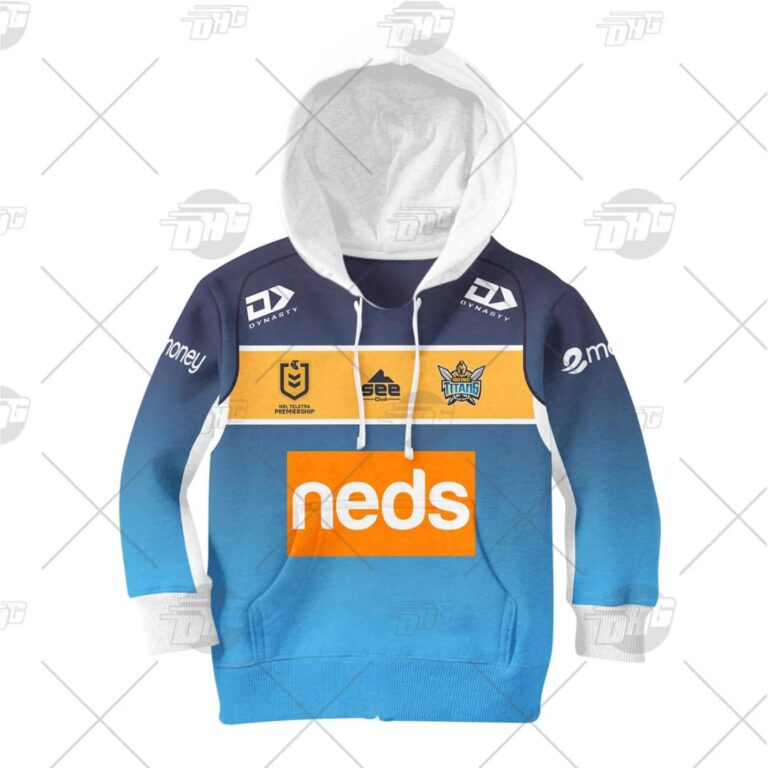 NRL Gold Coast Titans Custom Name Number 2021 Home Jersey Kids Pullover Hoodie